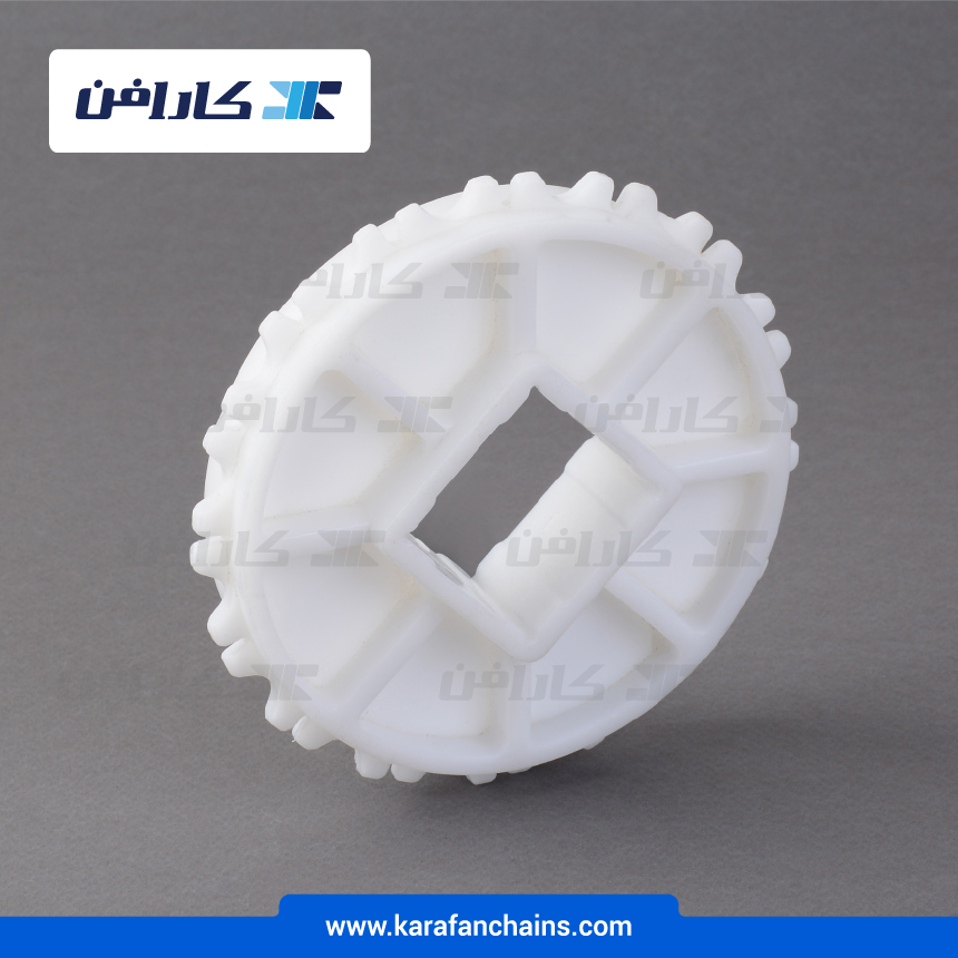 چرخ زنجیر گام 1.07 اینچ 16 دندانه، قطر 140 میلیمتر با سوراخ 40x40 میلیمتر و ضخامت دنده 6 میلیمتر