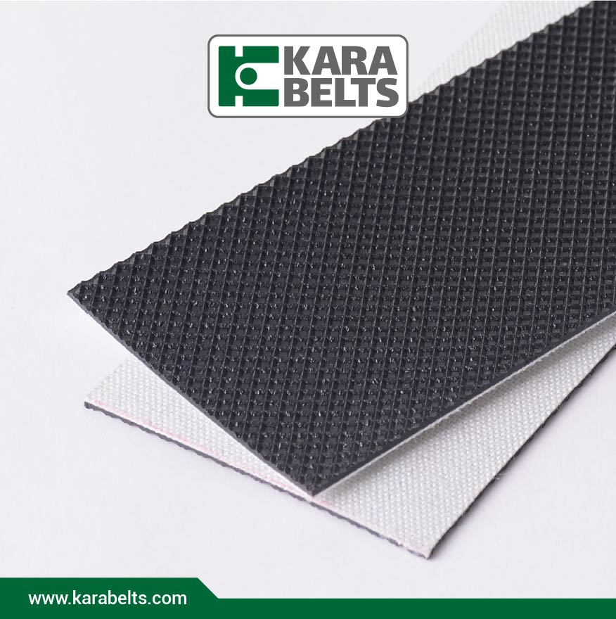 تسمه نقاله پی وی سی مشکی، آج شطرنجی، ضخامت 1/8 میلیمتر، 1 لایه نخ، آنتی استاتیک