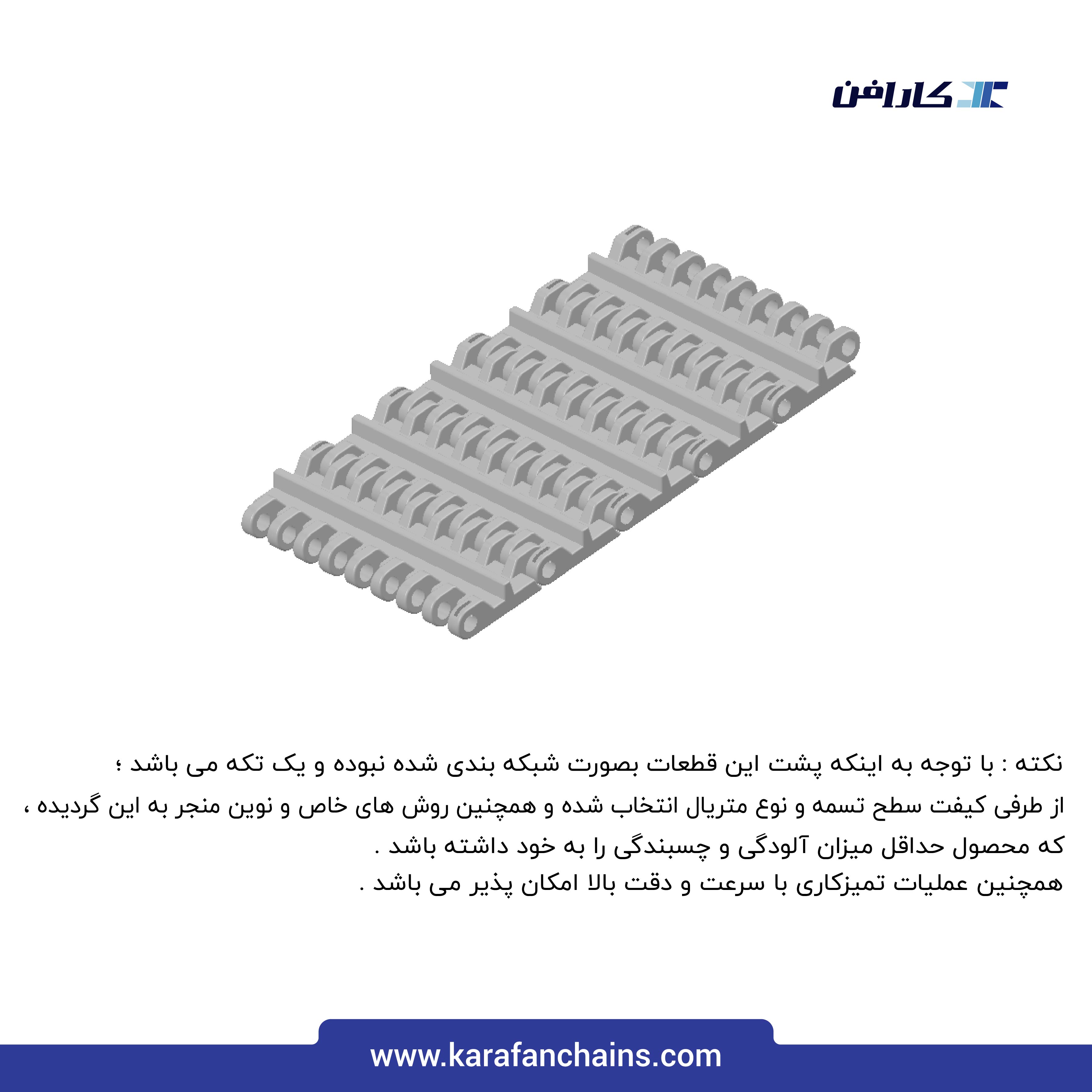تسمه مدولار حرکت مستقیم گام 2 اینچ با دیواره و تیغه بالابرنده و بدون گذر ( با قابلیت تمیز شوندگی بالا )