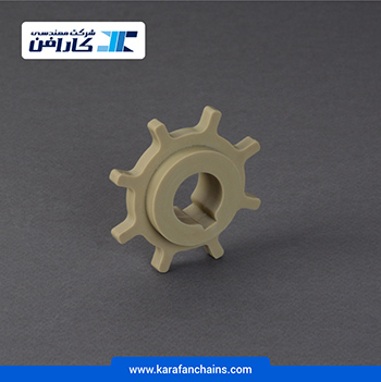 چرخ زنجیر گام 1 اینچ 8 دندانه، قطر 65 میلیمتر با سوراخ قطر 22 میلیمتر و ضخامت دنده 6 میلیمتر در کارافن