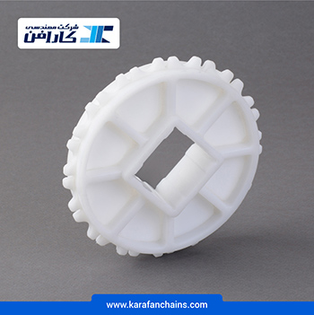 چرخ زنجیر گام 1.07 اینچ 16 دندانه، قطر 140 میلیمتر با سوراخ 40x40 میلیمتر و ضخامت دنده 6 میلیمتر در کارافن